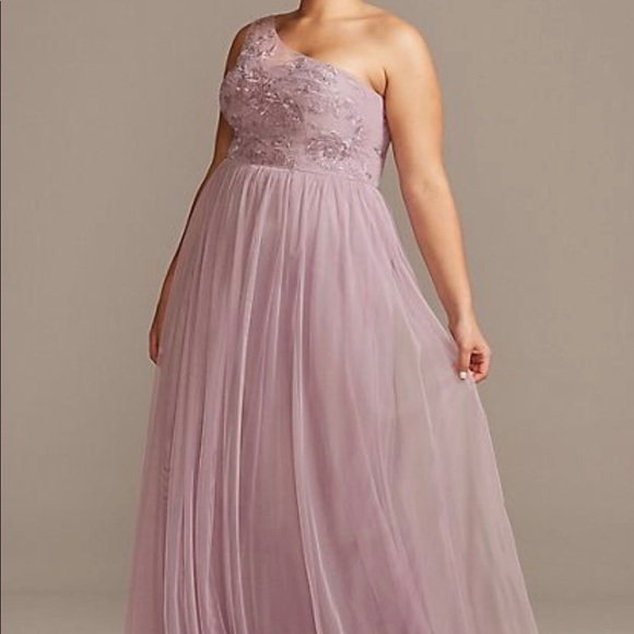 David’s Bridal one shoulder embroidered soft net bridesmaid dress - Picture 2 of 11